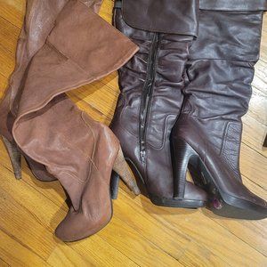 2 PAIR OF BOOTS -CAN BE WORN TO KNEE OR CROUCH LEATHER